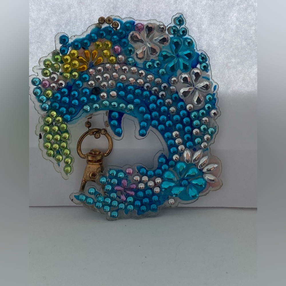 Handmade diamond art dolphin keychain